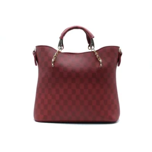 Luxeira Maroon Checkered Tote Handbag for Women